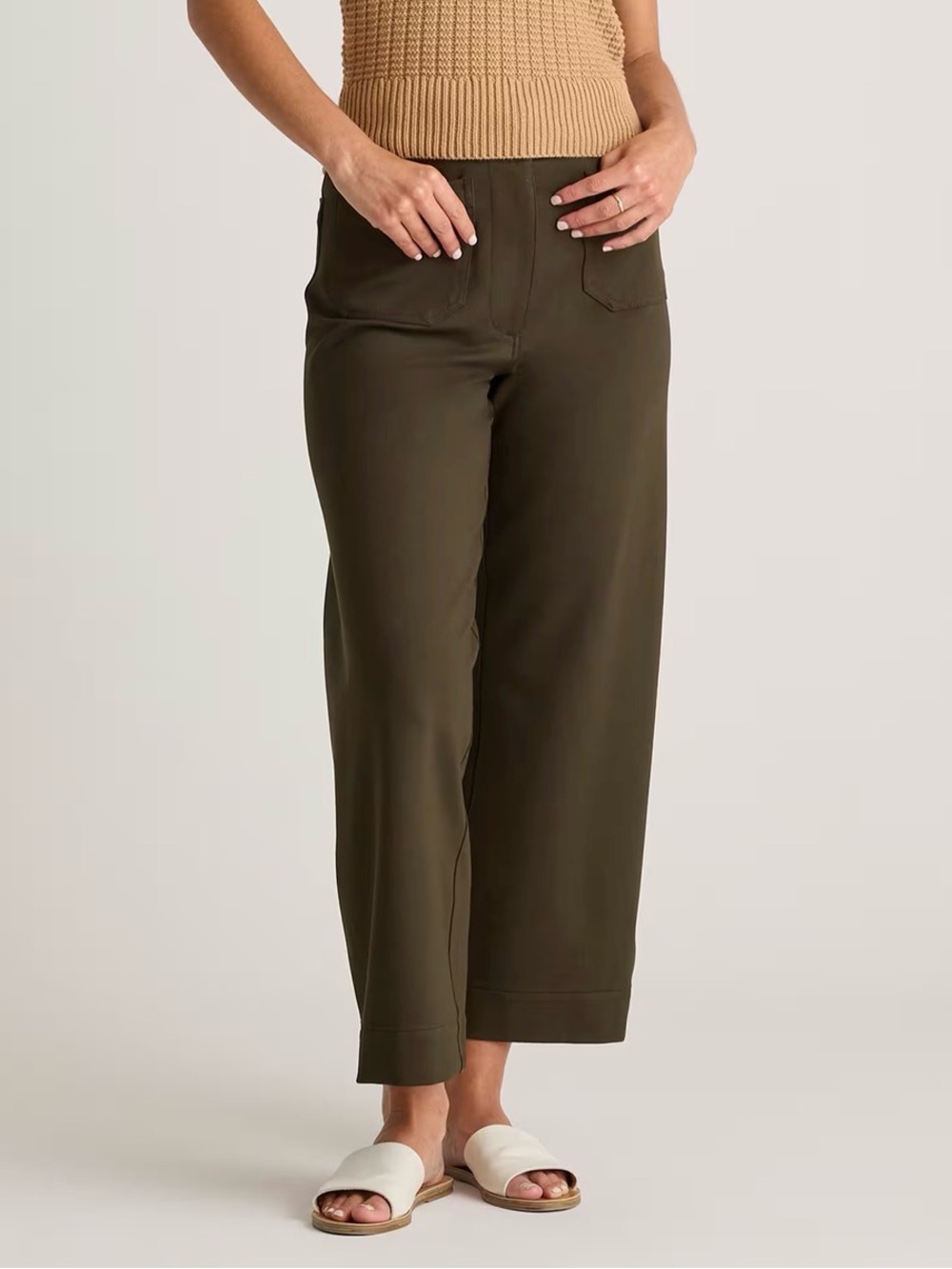 QUINCE Ultra-Stretch Ponte Cropped Wide Leg Pants in Olive